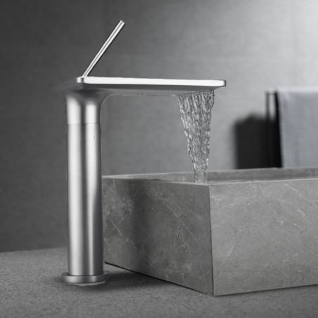 Waschbeckenarmatur, Wasserfall-Design, mit Perlator, Chrom, Aufsatzmontage, Höhe 26 cm, Dion