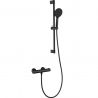 Duschsystem, Mattschwarz, Vernet-Thermostat, Handbrause mit 3 Düsen, Schiebestange, Pilos