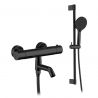 Duschsystem und Badewannenarmatur, Mattschwarz, Vernet Thermostat, Handbrause mit 3 Strahlarten, Glitschiene, Pilos