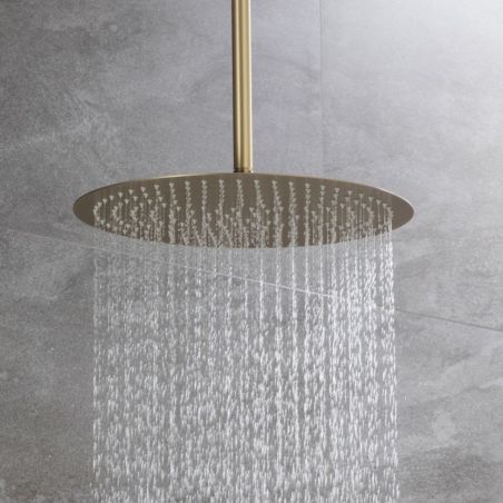 Duschsystem, Mattgold, Deckenmontage, Einbauarmatur mit Thermostat, Regenbrause, Durchmesser 40 cm, Apolo