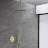 Duschsystem, Mattgold, Deckenmontage, Einbauarmatur mit Thermostat, Regenbrause, Durchmesser 40 cm, Apolo