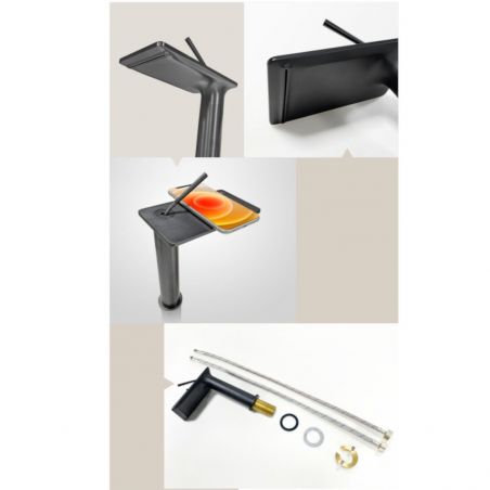 Waschbeckenarmatur, Wasserfall-Design, mit Perlator, Mattgold, Aufsatzmontage, Höhe 26 cm, Dion