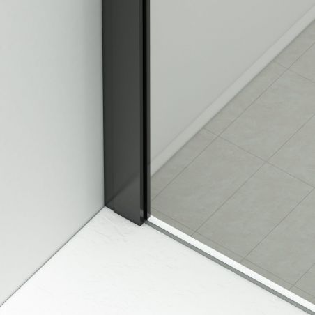Duschkabine, feste Wand und Schiebetür, 8 mm Sicherheitsglas, Maße 80-90 x 120-140 cm, mattschwarzes Profil, Giorgio