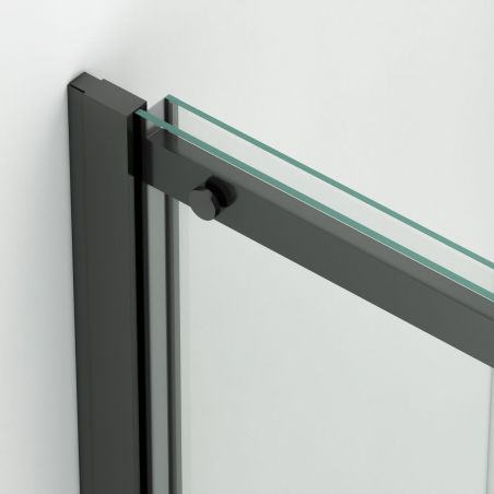 Duschkabine, feste Wand und Schiebetür, 8 mm Sicherheitsglas, Maße 80-90 x 120-140 cm, mattschwarzes Profil, Giorgio