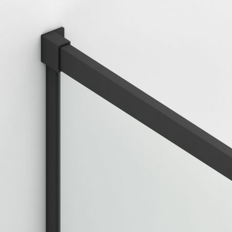 Duschkabine, fester Wand und Schiebetür, 6 mm Sicherheitsglas, 70–90 x 100–180 cm, Profil und Griff in Mattschwarz, Hanes