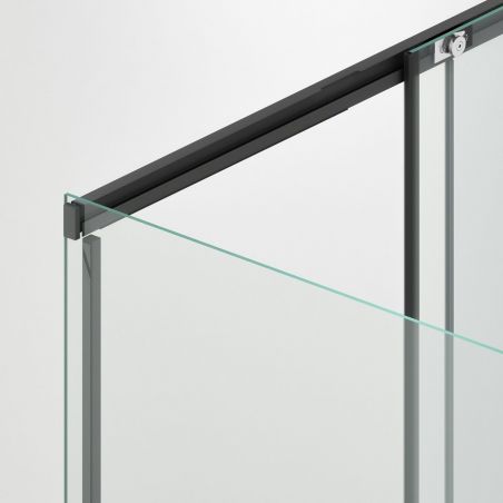 Duschkabine, fester Wand und Schiebetür, 6 mm Sicherheitsglas, 70–90 x 100–180 cm, Profil und Griff in Mattschwarz, Hanes
