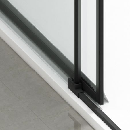 Duschkabine, fester Wand und Schiebetür, 6 mm Sicherheitsglas, 70–90 x 100–180 cm, Profil und Griff in Mattschwarz, Hanes
