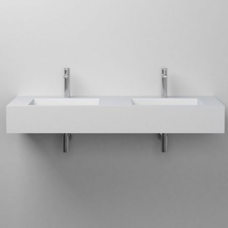 Doppelwaschbecken Penelope, Mineralwerkstoff, Aufsatz- oder Wandmontage, mit 2 Hahnlöcher, 120x46 cm
