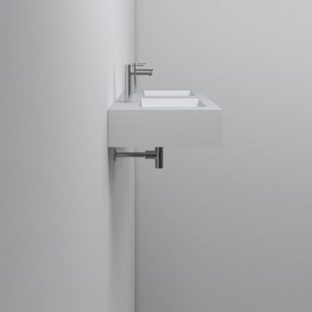 Doppelwaschbecken Penelope, Mineralwerkstoff, Aufsatz- oder Wandmontage, mit 2 Hahnlöcher, 120x46 cm