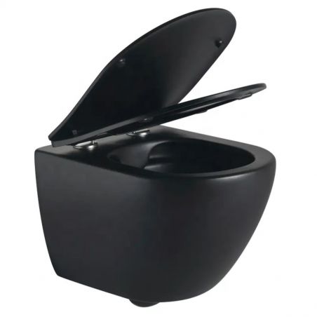 Wandhängendes WC, Mattschwarz, Power Color, Rimless, 49x37 cm, Duroplast-Deckel, Sanitärkeramik, Ben