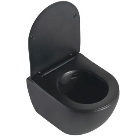 Wandhängendes WC, Mattschwarz, Power Color, Rimless, 49x37 cm, Duroplast-Deckel, Sanitärkeramik, Ben