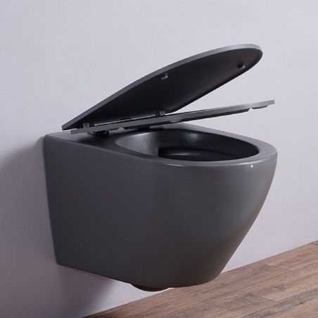 Wandhängendes WC, Mattgrau, Power Color, Rimless, 49x37 cm, Duroplast-Deckel, Sanitärkeramik, Ben