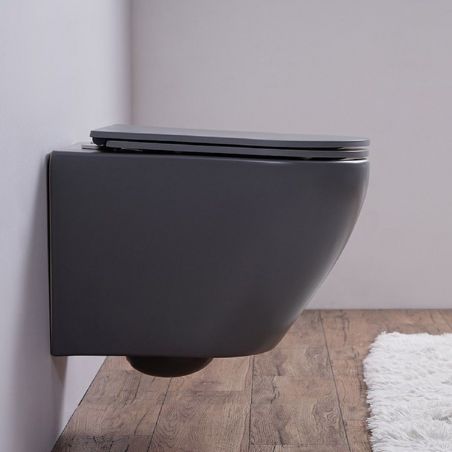 Wandhängendes WC, Mattgrau, Power Color, Rimless, 49x37 cm, Duroplast-Deckel, Sanitärkeramik, Ben