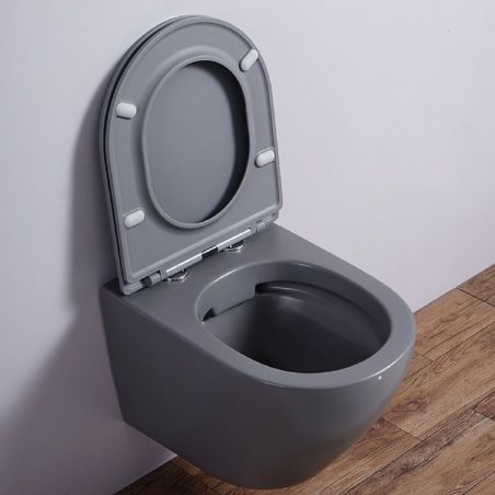 Wandhängendes WC, Mattgrau, Power Color, Rimless, 49x37 cm, Duroplast-Deckel, Sanitärkeramik, Ben