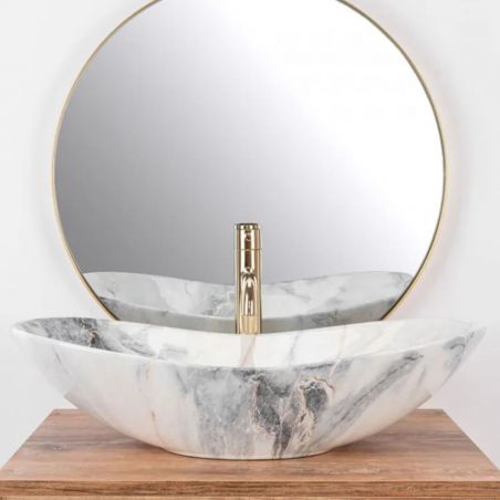 Waschbecken, Steinoptik, Sanitärkeramik, 61x35 Aufsatzmontage, Luigi