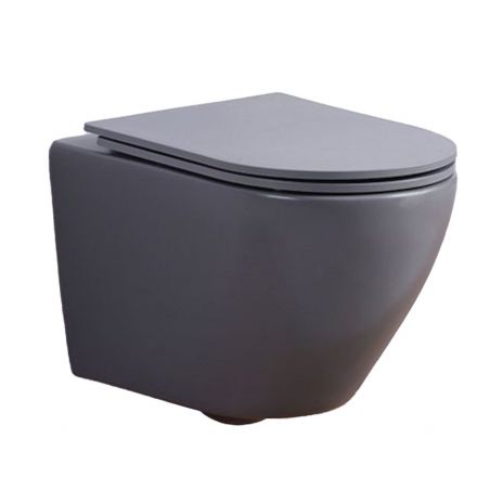 Wandhängendes WC, Mattgrau, Power Color, Rimless, 49x37 cm, Duroplast-Deckel, Sanitärkeramik, Ben