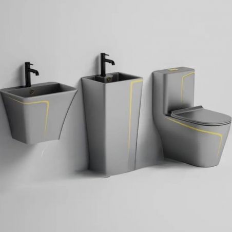 Standwaschbecken Lazio Gun Grey, 43x35x85 cm, Bodenmontage, mit Hahnloch, Sanitärkeramik, Royalty Line by Ego