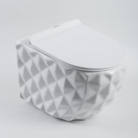 WC, glänzend weiß, randlos, 49x36 cm, hängende Montage, Duroplast-Deckel, Sanitärkeramik, Sidef
