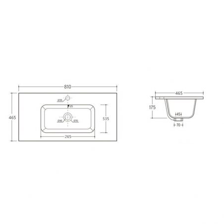 Waschbecken, Mattschwarz, 81x46 cm, Einbaumontage, mit Armaturloch, Basco