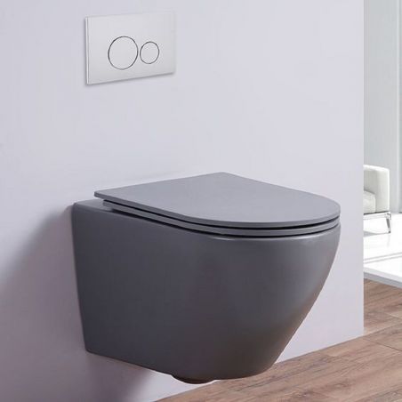 Wandhängendes WC, Mattgrau, Power Color, Rimless, 49x37 cm, Duroplast-Deckel, Sanitärkeramik, Ben