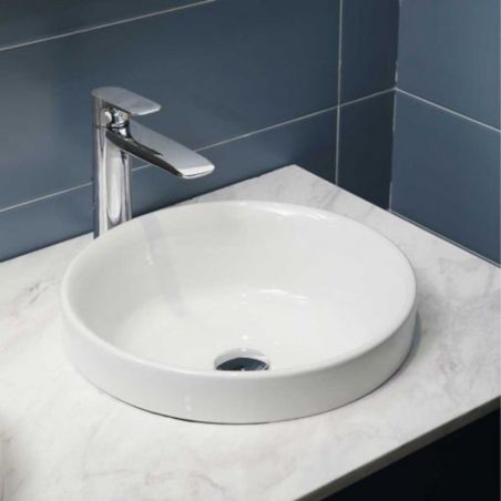Waschbecken, Weiß, Durchmesser 40 cm, ohne Hahnloch, Halb-Einbaumontage, Sanitärkeramik, Globus