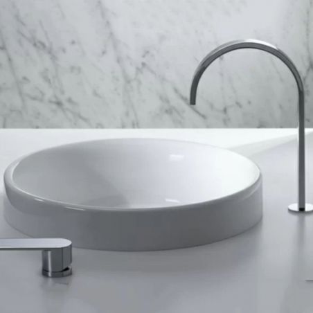 Waschbecken, Weiß, Durchmesser 40 cm, ohne Hahnloch, Halb-Einbaumontage, Sanitärkeramik, Globus