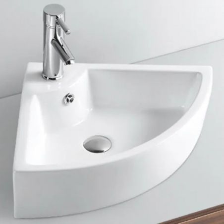 Waschbecken Bruno, Weiß, 43x32 cm, wandhängende Eckmontage, Sanitärkeramik