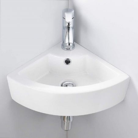 Waschbecken Bruno, Weiß, 43x32 cm, wandhängende Eckmontage, Sanitärkeramik