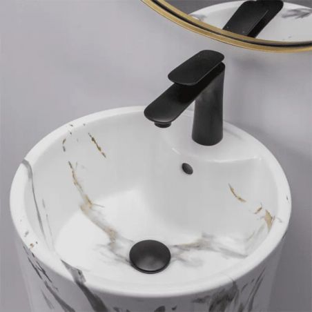 Standwaschbecken, Marmor-Finish, 40x40x84 cm, Bodenmontage, Sanitärkeramik, Lucia Marble