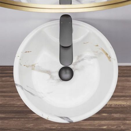 Standwaschbecken, Marmor-Finish, 40x40x84 cm, Bodenmontage, Sanitärkeramik, Lucia Marble