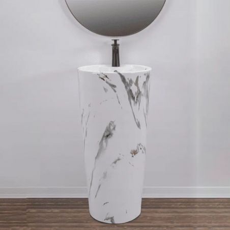 Standwaschbecken, Marmor-Finish, 40x40x84 cm, Bodenmontage, Sanitärkeramik, Lucia Marble