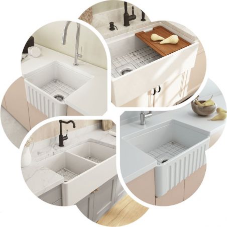 Küchenspüle, dekorative Frontblende, Farmhouse-Stil, Material FireClay, 61x45 cm, Weiß, Royalty Line by Ego, Greco