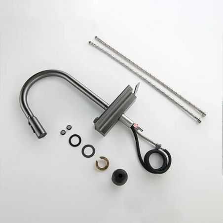 Küchenarmatur, hydroelektrisches Display mit Wasserfall, ausziehbare Brause, 3 Strahlarten, 360° schwenkbar, Mattweiß, Ingrid