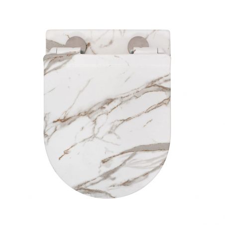 Wandhängendes WC, Marmoroberfläche, Rimless, 49x37 cm, Duroplast-Deckel, Sanitärkeramik, Ben