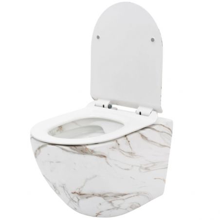 Wandhängendes WC, Marmoroberfläche, Rimless, 49x37 cm, Duroplast-Deckel, Sanitärkeramik, Ben