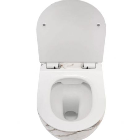 Wandhängendes WC, Marmoroberfläche, Rimless, 49x37 cm, Duroplast-Deckel, Sanitärkeramik, Ben