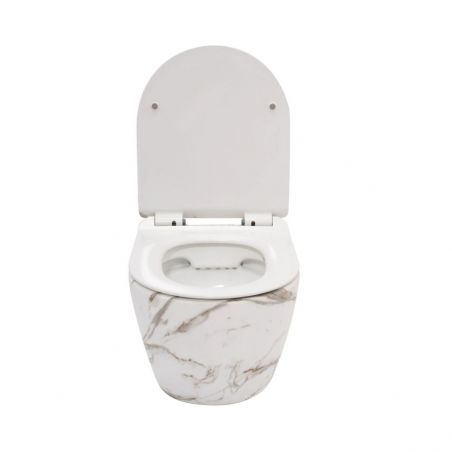 Wandhängendes WC, Marmoroberfläche, Rimless, 49x37 cm, Duroplast-Deckel, Sanitärkeramik, Ben