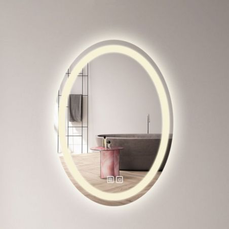 LED-Spiegel, Anti-Beschlag und Touch-Taste, 3 Lichtfarben, Einstellbare Helligkeit, Maße 50-75x70-100 cm, Fiesta