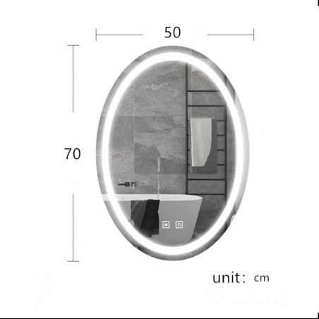 LED-Spiegel, Anti-Beschlag und Touch-Taste, 3 Lichtfarben, Einstellbare Helligkeit, Maße 50-75x70-100 cm, Fiesta