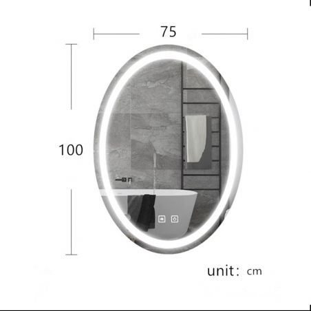 LED-Spiegel, Anti-Beschlag und Touch-Taste, 3 Lichtfarben, Einstellbare Helligkeit, Maße 50-75x70-100 cm, Fiesta