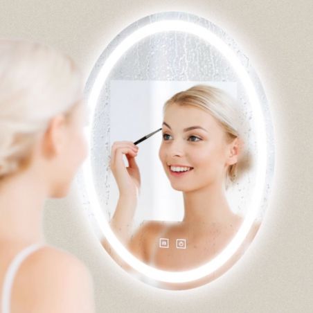 LED-Spiegel, Anti-Beschlag und Touch-Taste, 3 Lichtfarben, Einstellbare Helligkeit, Maße 50-75x70-100 cm, Fiesta