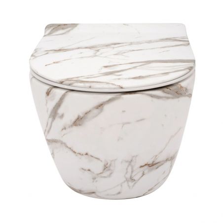 Wandhängendes WC, Marmoroberfläche, Rimless, 49x37 cm, Duroplast-Deckel, Sanitärkeramik, Ben