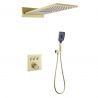 Duschsystem, Regendusche und Wasserfall mit Wandmontage, eingebauter Wasserhahn mit Thermostat, Mattgold, Gitano