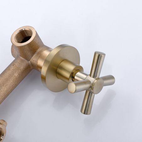 Waschbecken-und Badewannenarmatur, Einbau-Montage, mit drehbarem Auslauf, Perlator, Doppelsteuerung, Mattgold, Messing, Melody