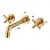 Waschbecken-und Badewannenarmatur, Einbau-Montage, mit drehbarem Auslauf, Perlator, Doppelsteuerung, Mattgold, Messing, Melody