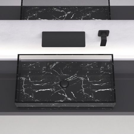Waschbeckenarmatur, Wasserfall-Design, Mattschwarz, Wandmontage, Messing, Einhebelmischer, Fantezia
