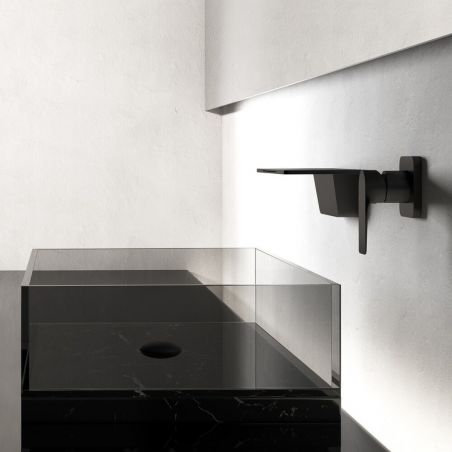 Waschbeckenarmatur, Wasserfall-Design, Mattschwarz, Wandmontage, Messing, Einhebelmischer, Fantezia