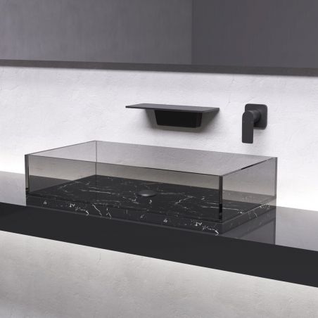Waschbeckenarmatur, Wasserfall-Design, Mattschwarz, Wandmontage, Messing, Einhebelmischer, Fantezia