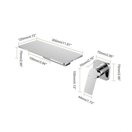 Waschbeckenarmatur, Wasserfall-Design, Chrom, Wandmontage, Messing, Einhebelmischer, Fantezia