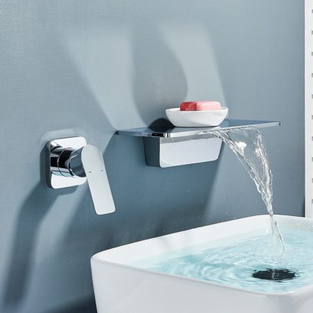 Waschbeckenarmatur, Wasserfall-Design, Chrom, Wandmontage, Messing, Einhebelmischer, Fantezia